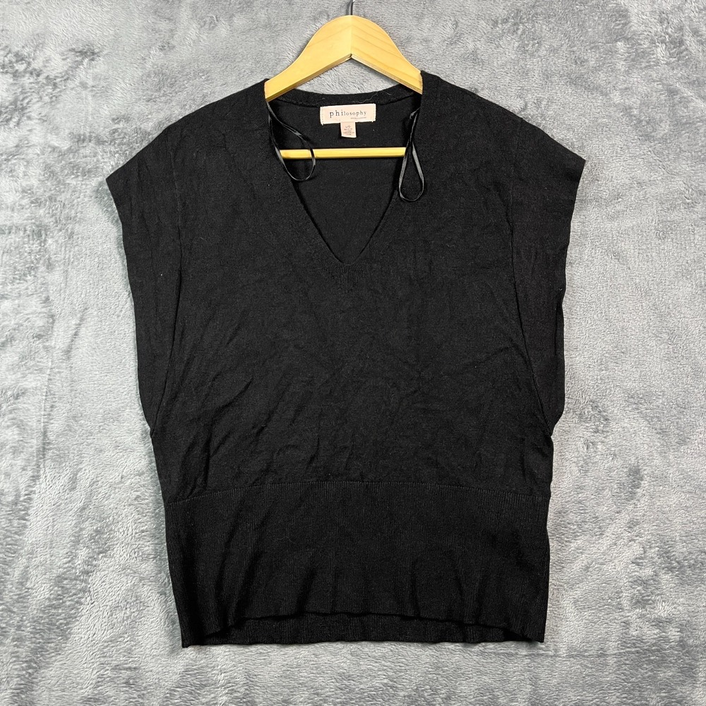 Philosophy Republic Clothing Sweater Vest Womens L Black V Neck Knit Ribbed Hem
